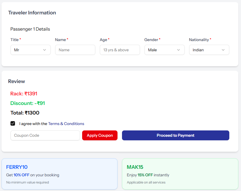 Ferry discout coupon code